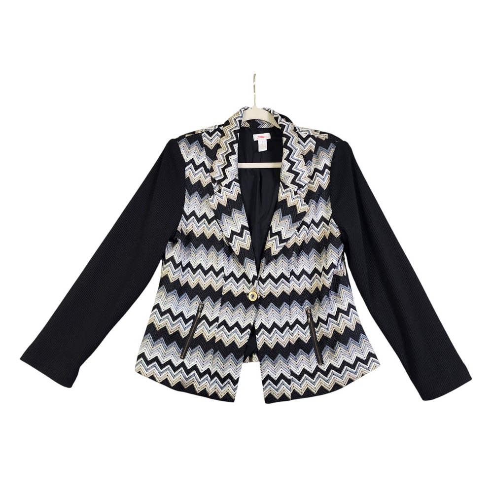 Chicos Womens Chevron Knit Blazer Jacket Size Small‎ Multicolor Ribbed Sleeves